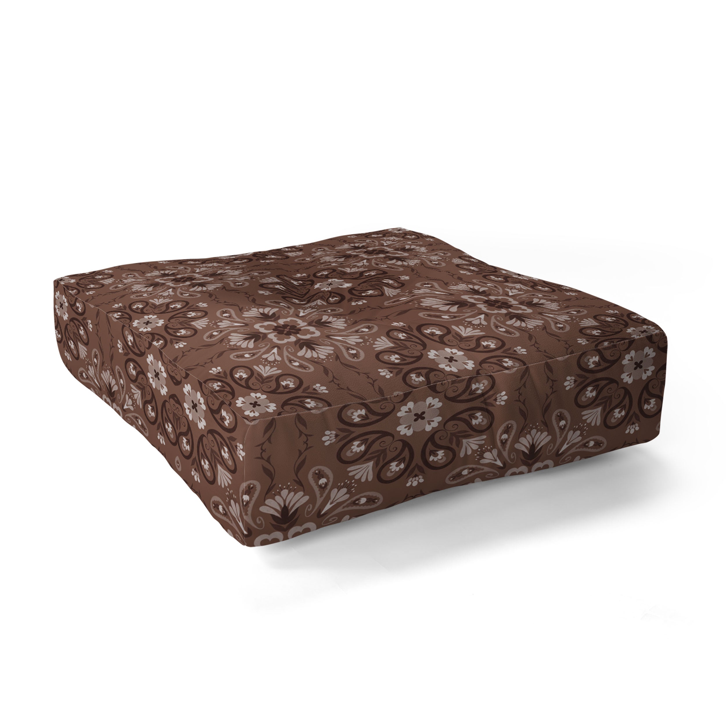 Pimlada Phuapradit Paisley Floral Tiles Brown Floor Pillow Square