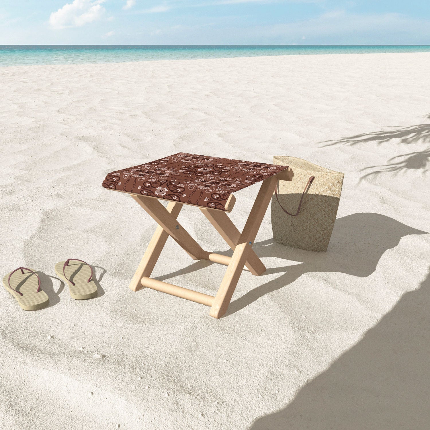 Pimlada Phuapradit Paisley Floral Tiles Brown Folding Stool