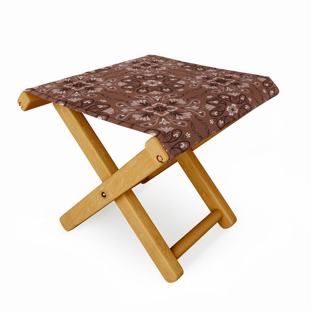 Pimlada Phuapradit Paisley Floral Tiles Brown Folding Stool