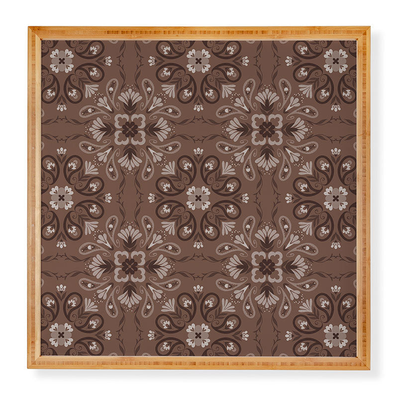 Pimlada Phuapradit Paisley Floral Tiles Brown Framed Wall Art