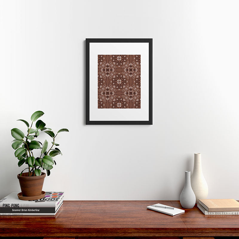 Pimlada Phuapradit Paisley Floral Tiles Brown Framed Art Print