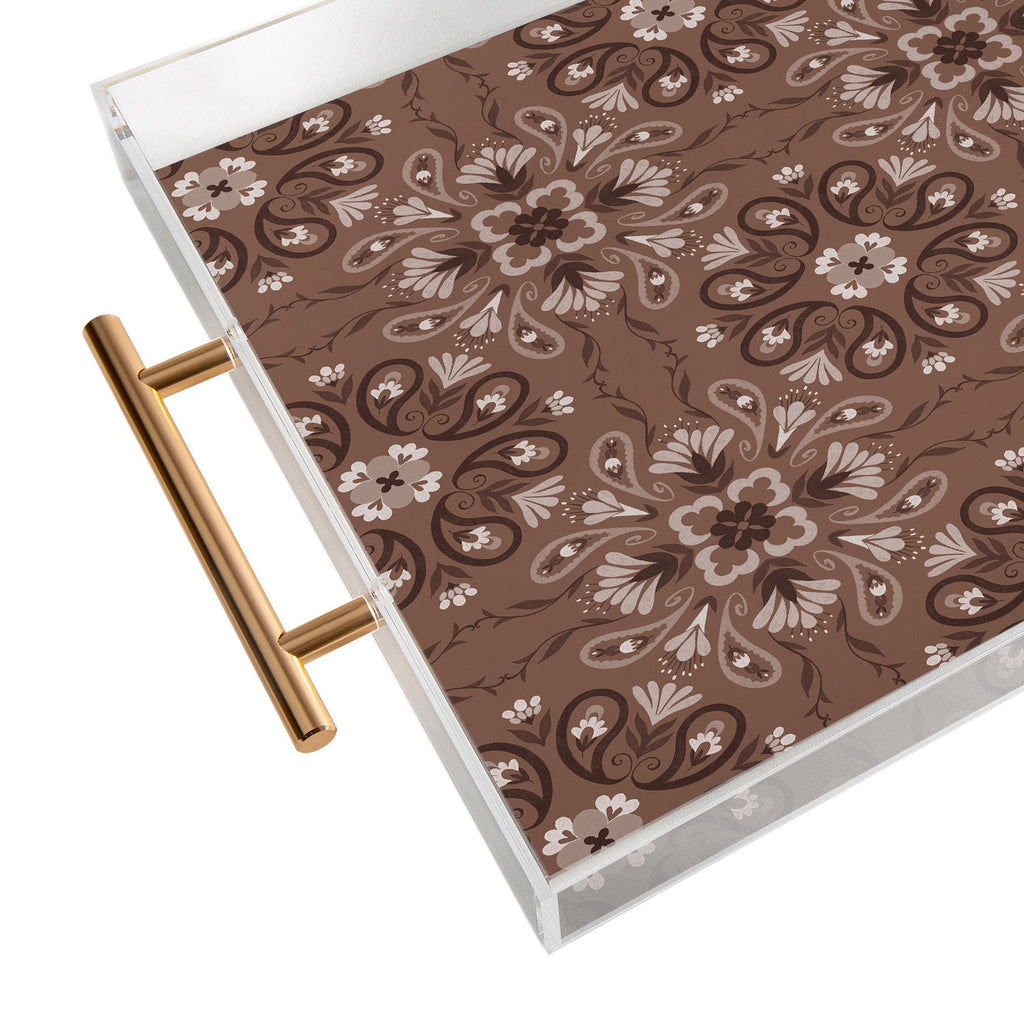 Pimlada Phuapradit Paisley Floral Tiles Brown Acrylic Tray