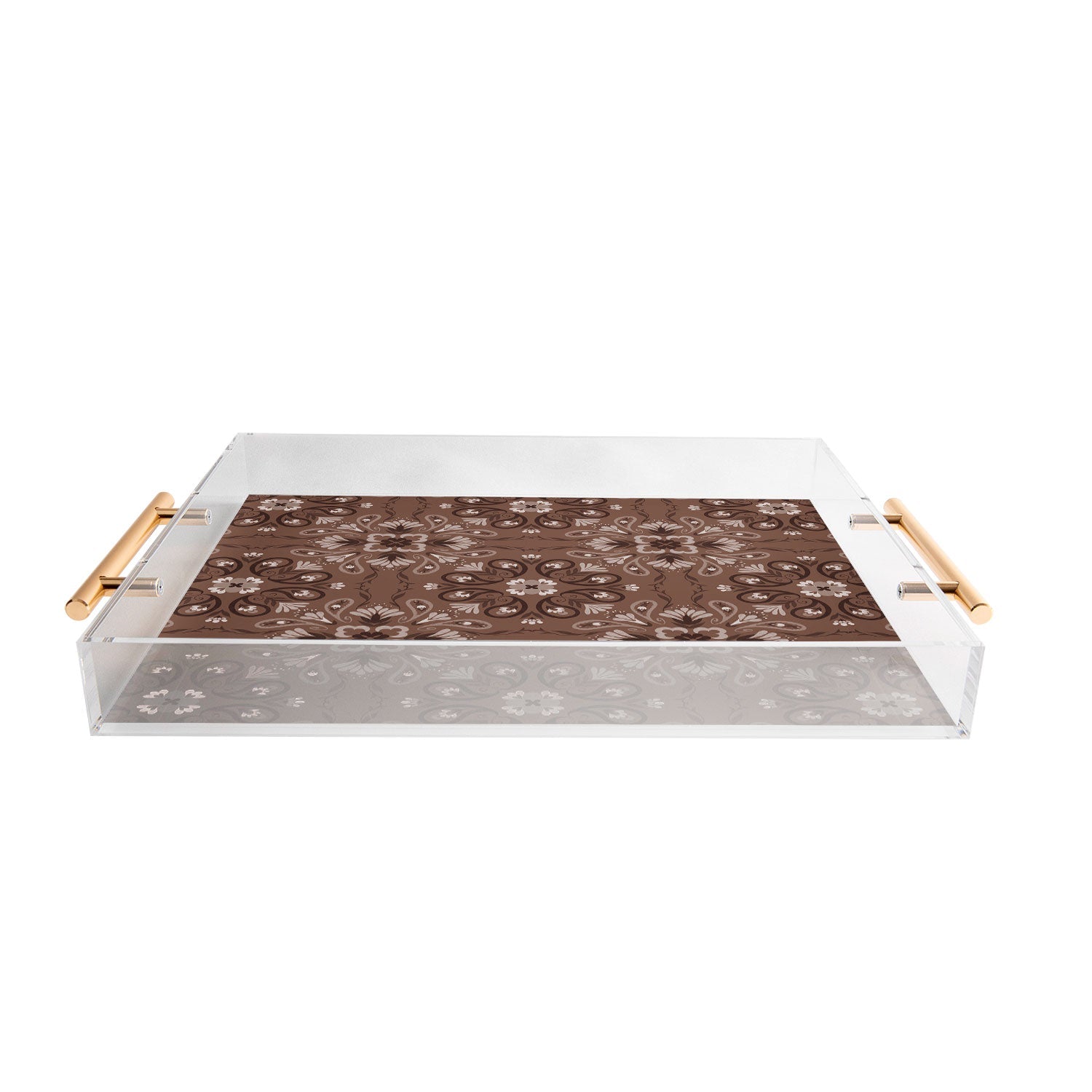 Pimlada Phuapradit Paisley Floral Tiles Brown Acrylic Tray