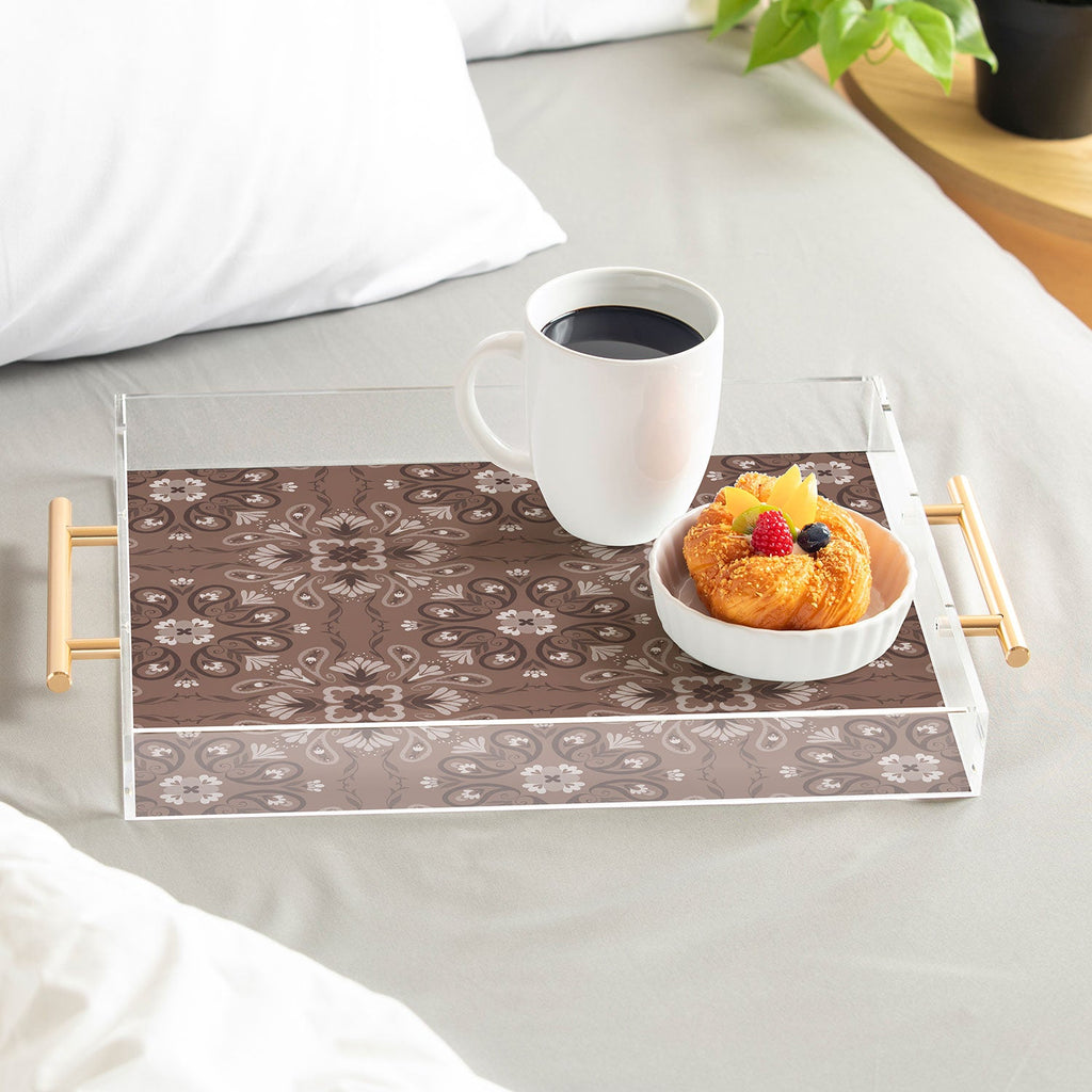 Pimlada Phuapradit Paisley Floral Tiles Brown Acrylic Tray