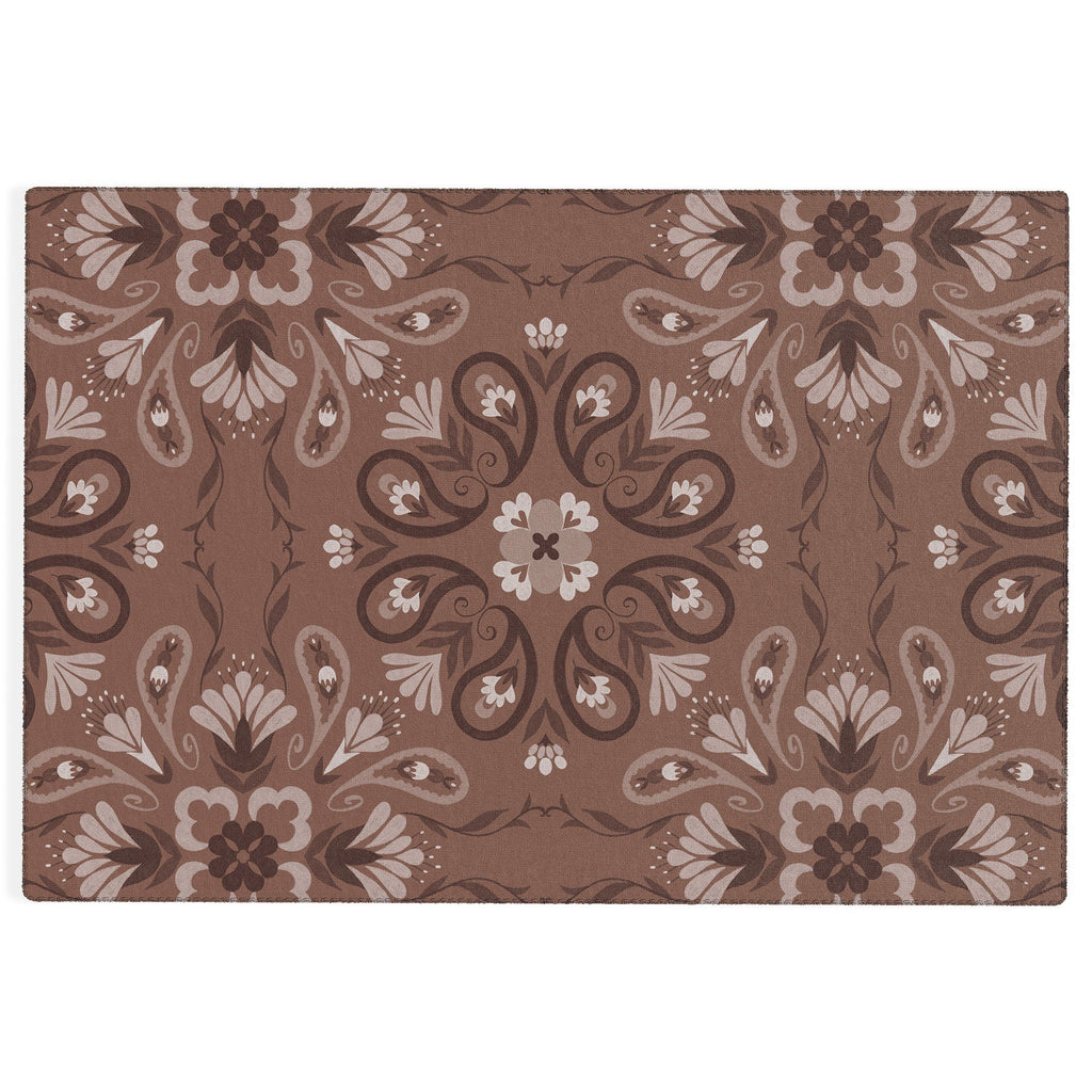 Pimlada Phuapradit Paisley Floral Tiles Brown Outdoor Rug