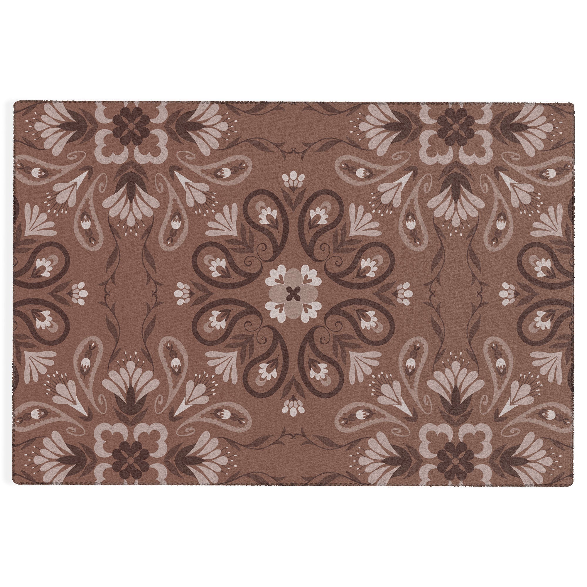 Pimlada Phuapradit Paisley Floral Tiles Brown Outdoor Rug