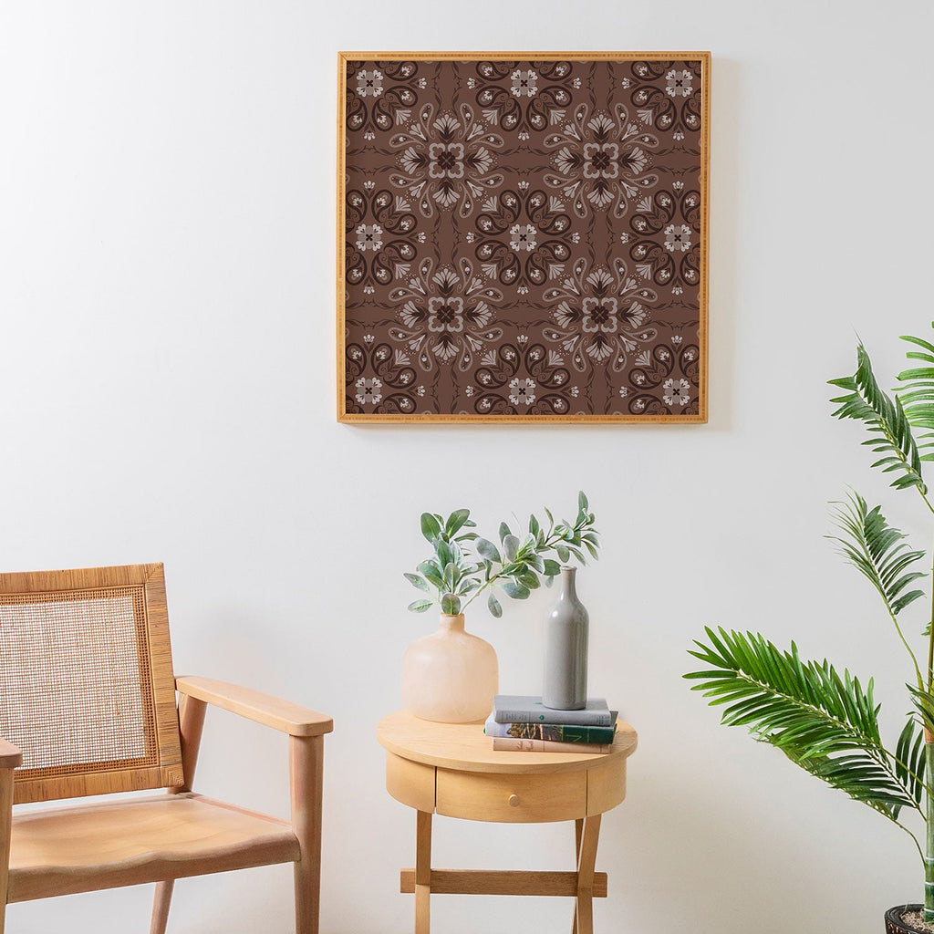 Pimlada Phuapradit Paisley Floral Tiles Brown Framed Wall Art