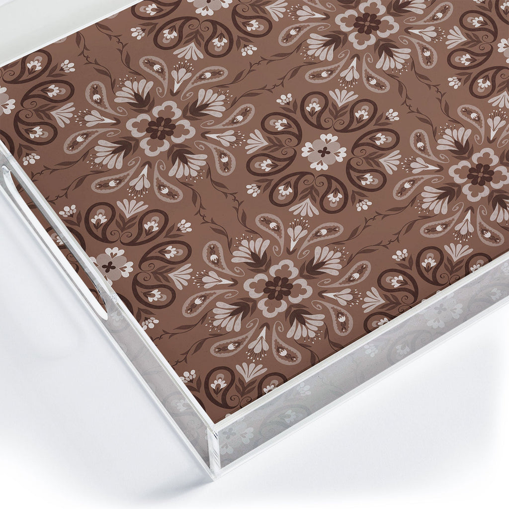 Pimlada Phuapradit Paisley Floral Tiles Brown Acrylic Tray