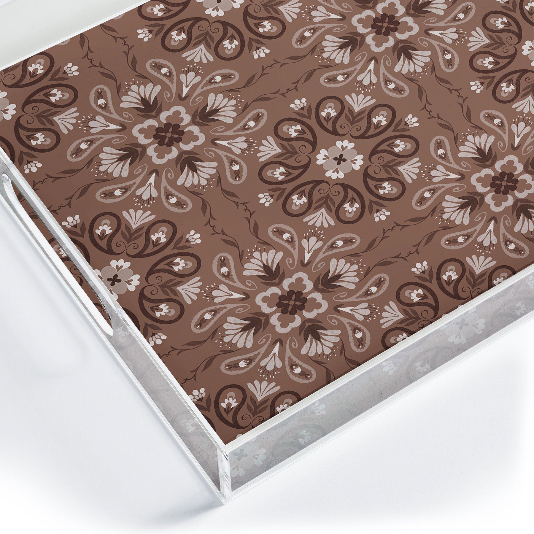 Pimlada Phuapradit Paisley Floral Tiles Brown Acrylic Tray