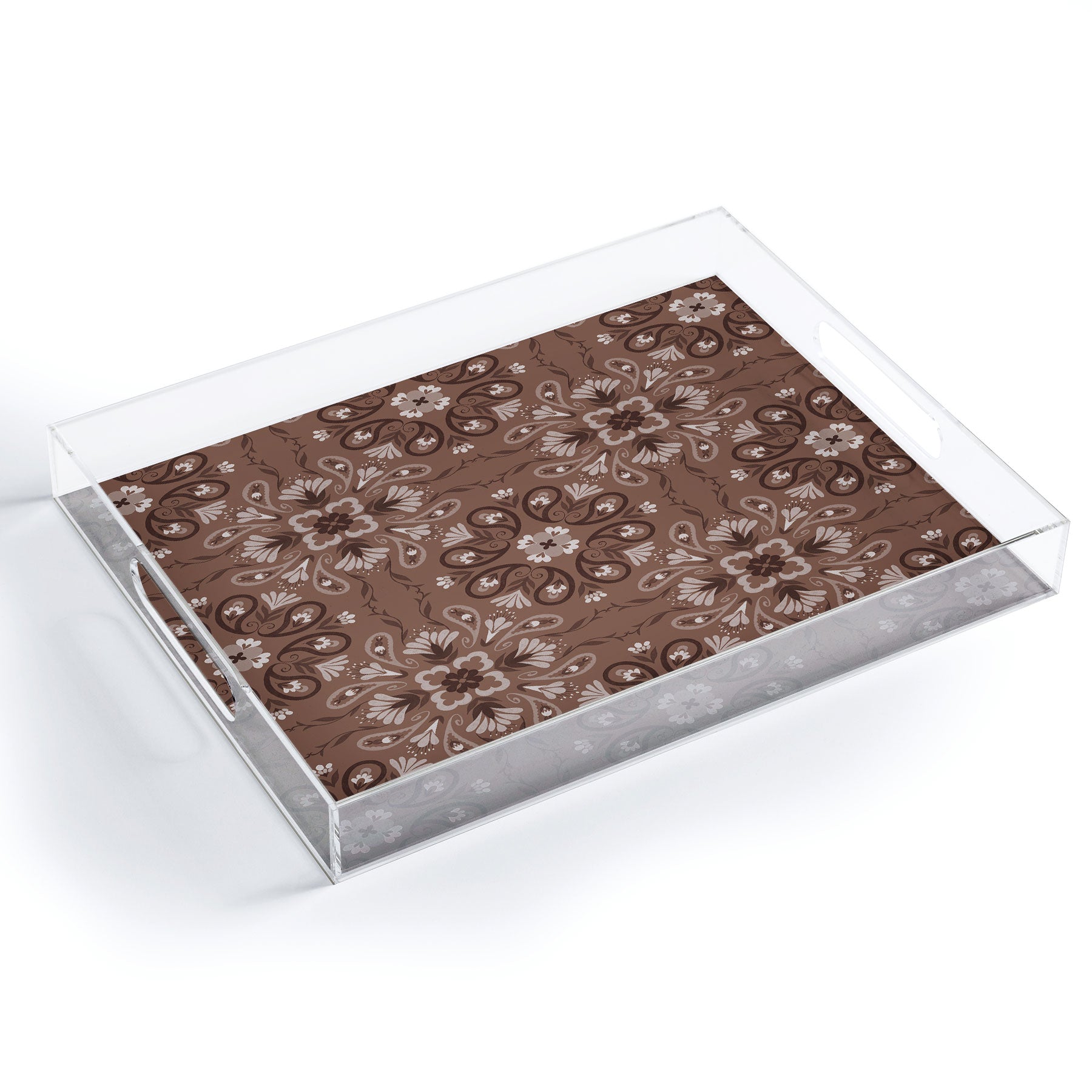 Pimlada Phuapradit Paisley Floral Tiles Brown Acrylic Tray