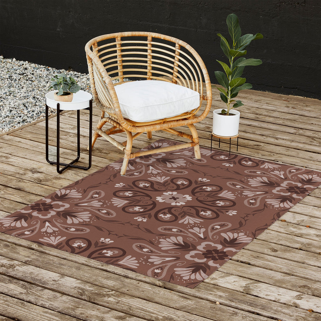 Pimlada Phuapradit Paisley Floral Tiles Brown Outdoor Rug