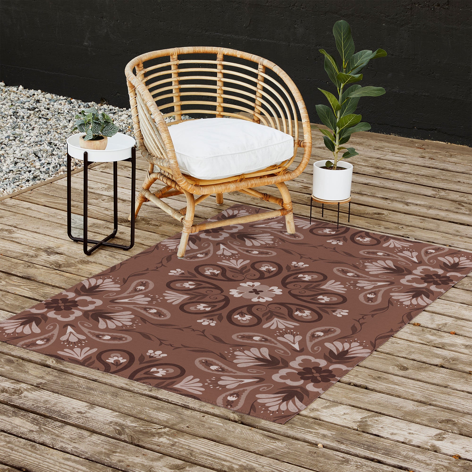 Pimlada Phuapradit Paisley Floral Tiles Brown Outdoor Rug
