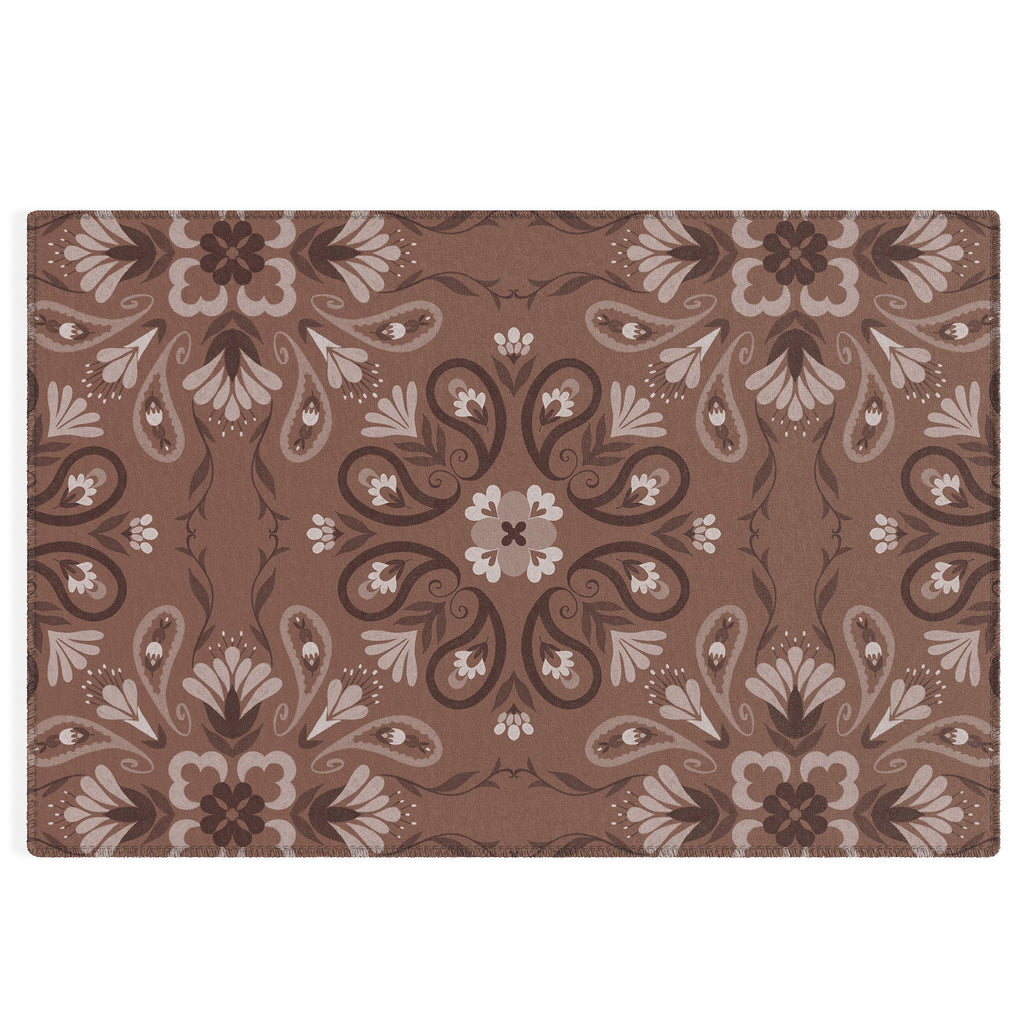 Pimlada Phuapradit Paisley Floral Tiles Brown Outdoor Rug