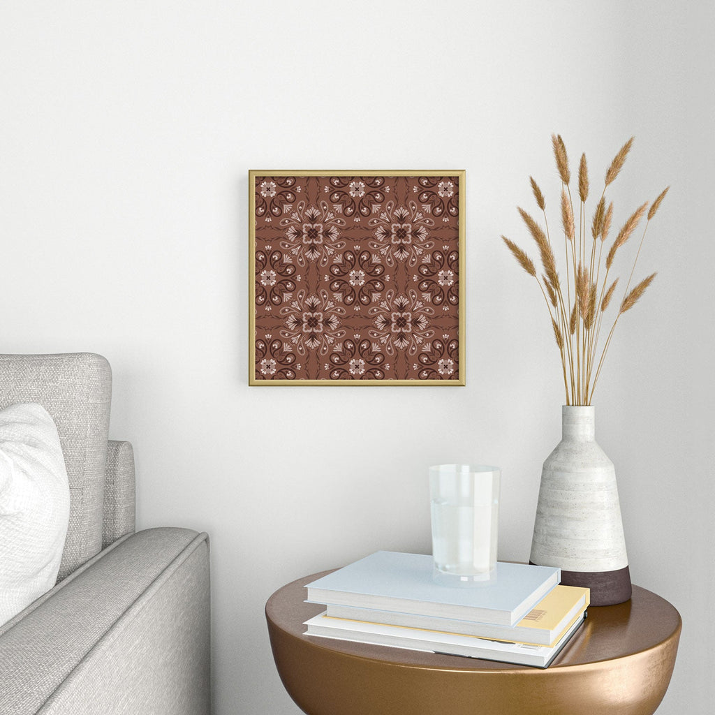 Pimlada Phuapradit Paisley Floral Tiles Brown Square Metal Framed Art Print