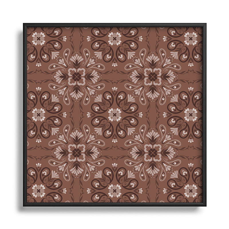 Pimlada Phuapradit Paisley Floral Tiles Brown Square Metal Framed Art Print