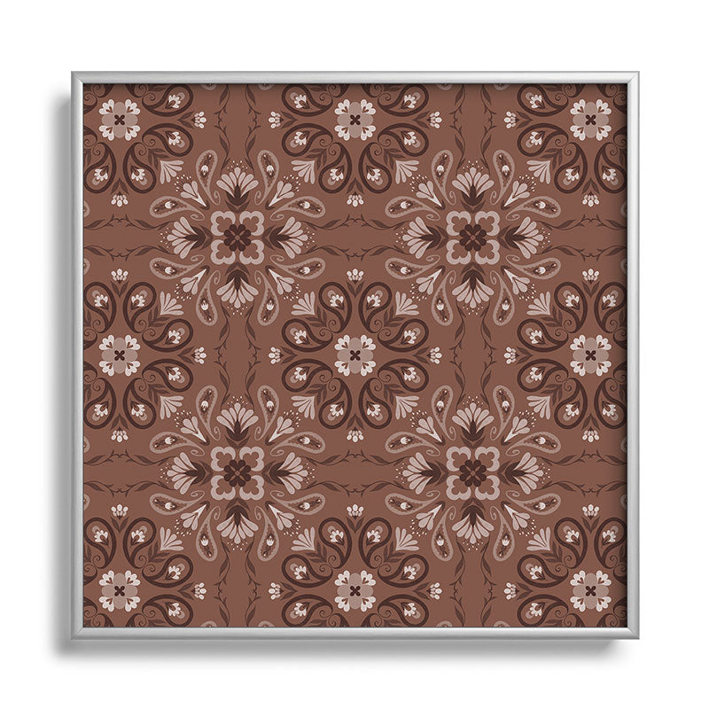 Pimlada Phuapradit Paisley Floral Tiles Brown Square Metal Framed Art Print