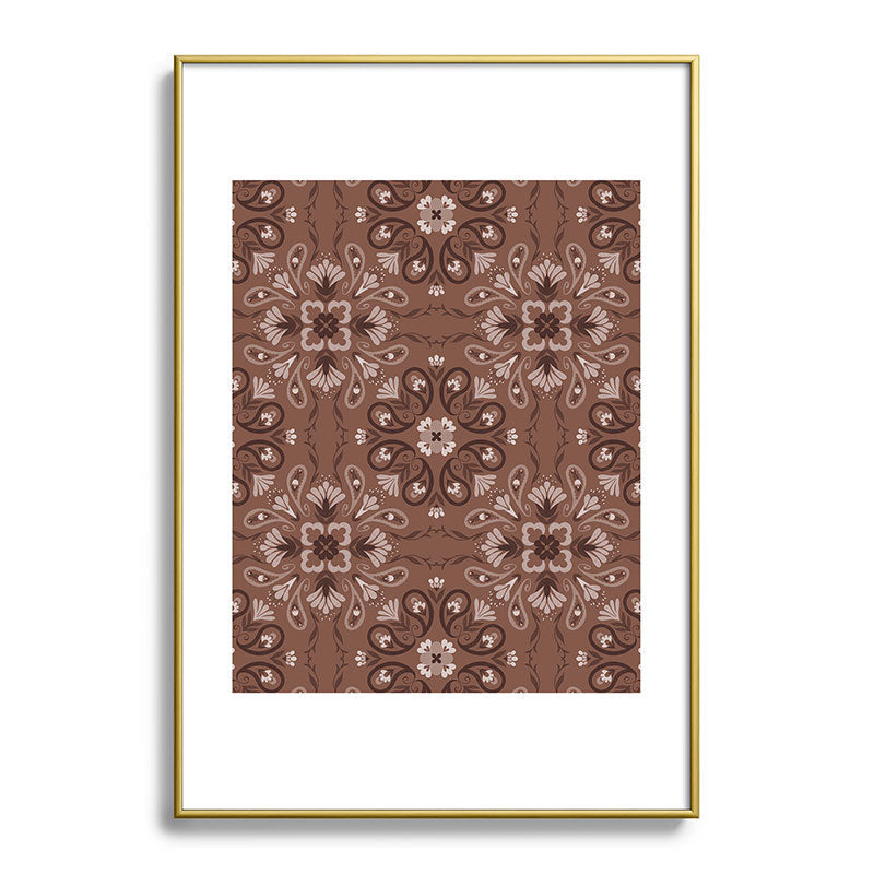 Pimlada Phuapradit Paisley Floral Tiles Brown Metal Framed Art Print