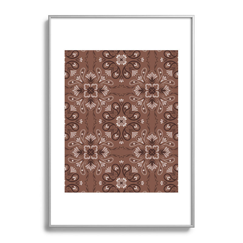 Pimlada Phuapradit Paisley Floral Tiles Brown Metal Framed Art Print