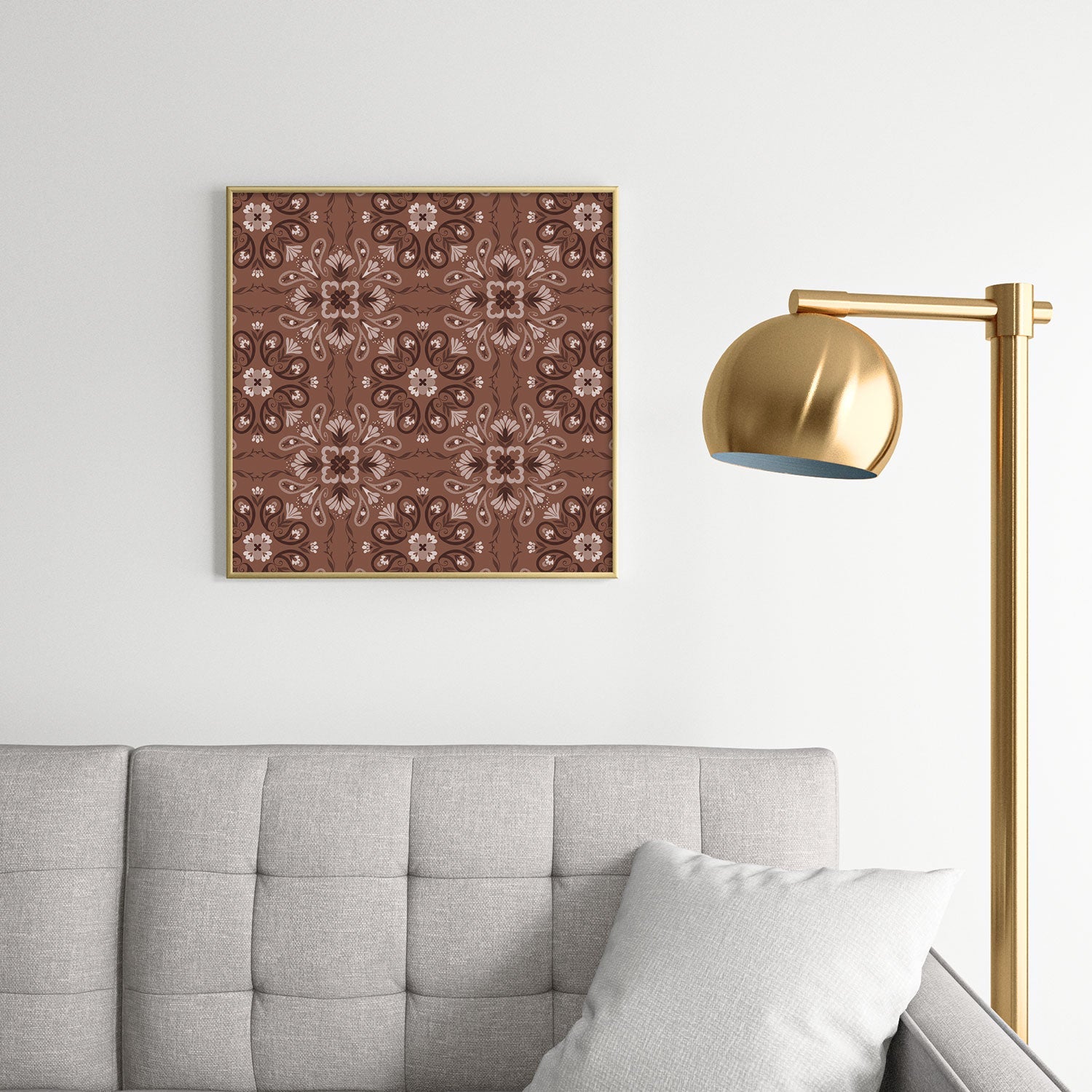 Pimlada Phuapradit Paisley Floral Tiles Brown Square Metal Framed Art Print