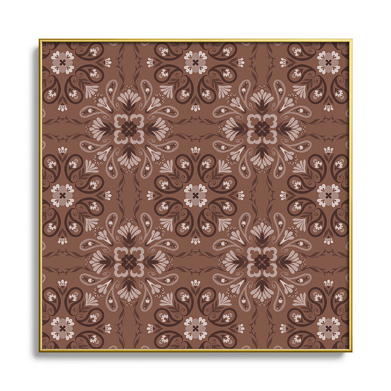 Pimlada Phuapradit Paisley Floral Tiles Brown Square Metal Framed Art Print