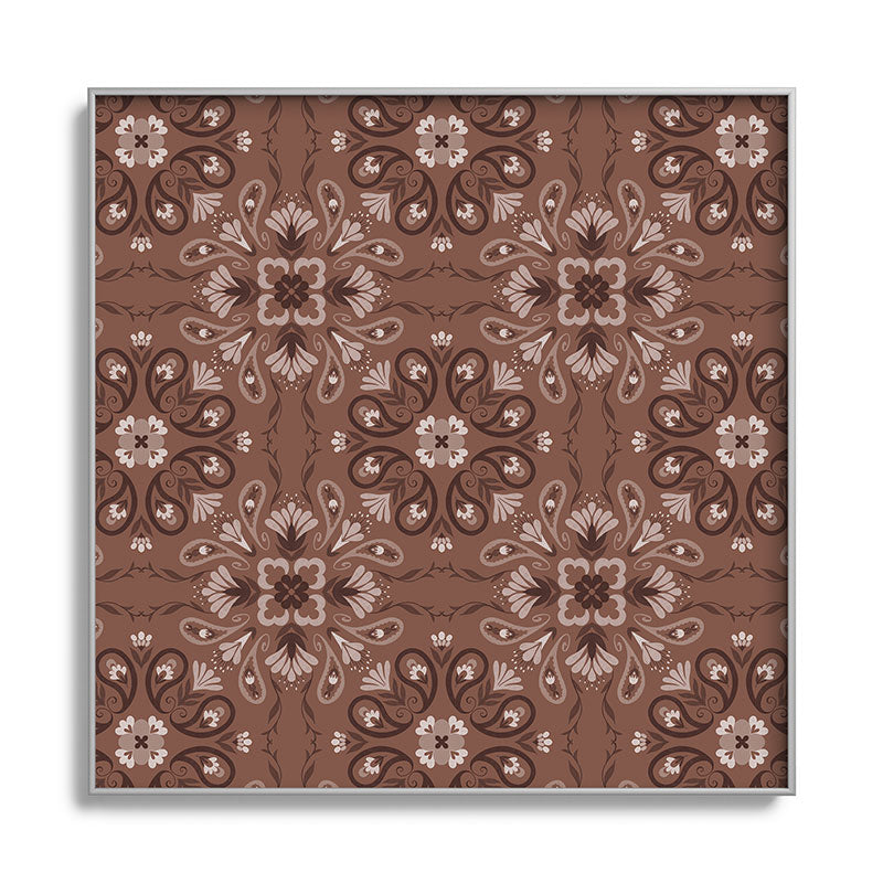 Pimlada Phuapradit Paisley Floral Tiles Brown Square Metal Framed Art Print
