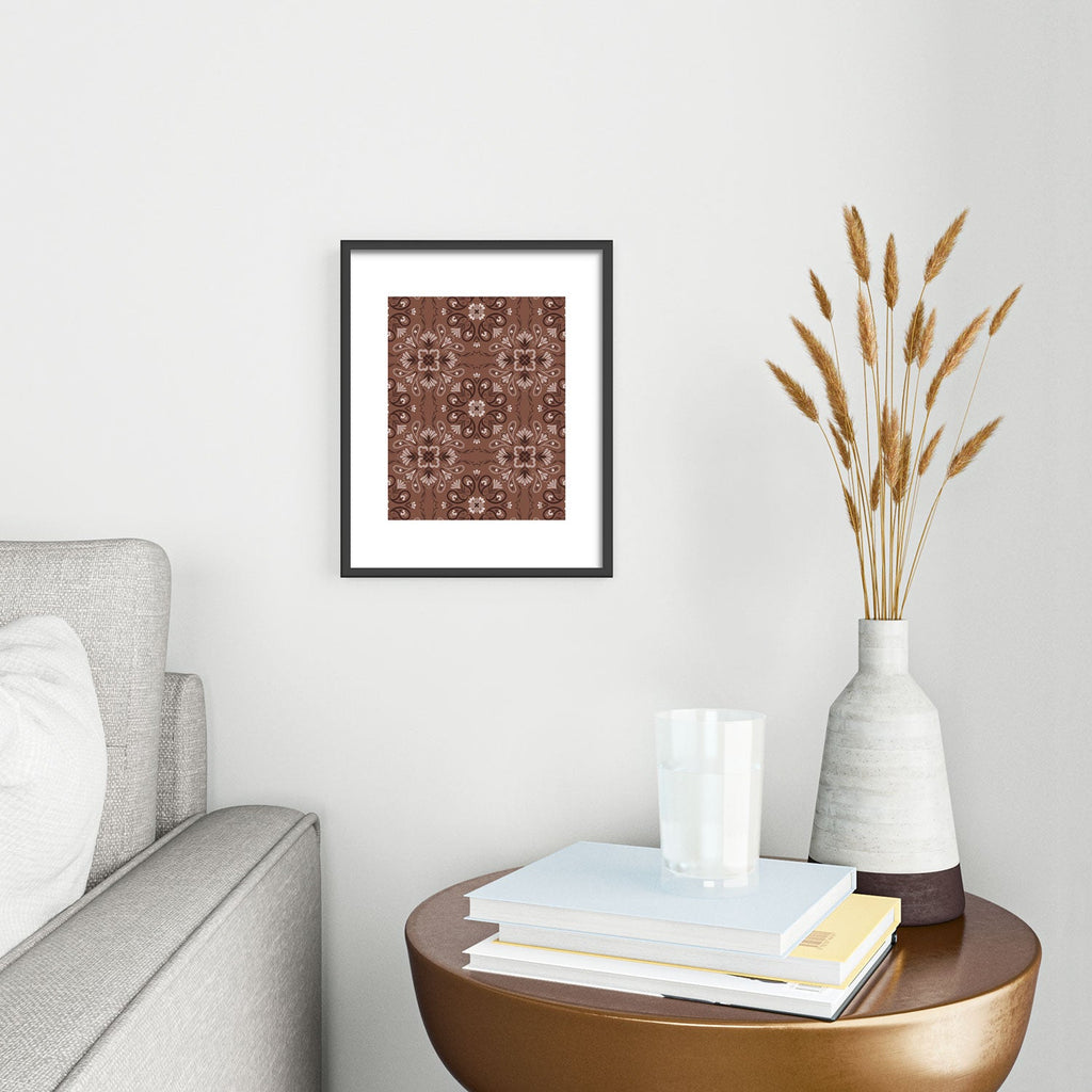 Pimlada Phuapradit Paisley Floral Tiles Brown Metal Framed Art Print