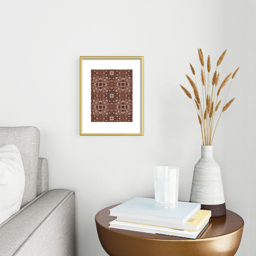 Pimlada Phuapradit Paisley Floral Tiles Brown Metal Framed Art Print