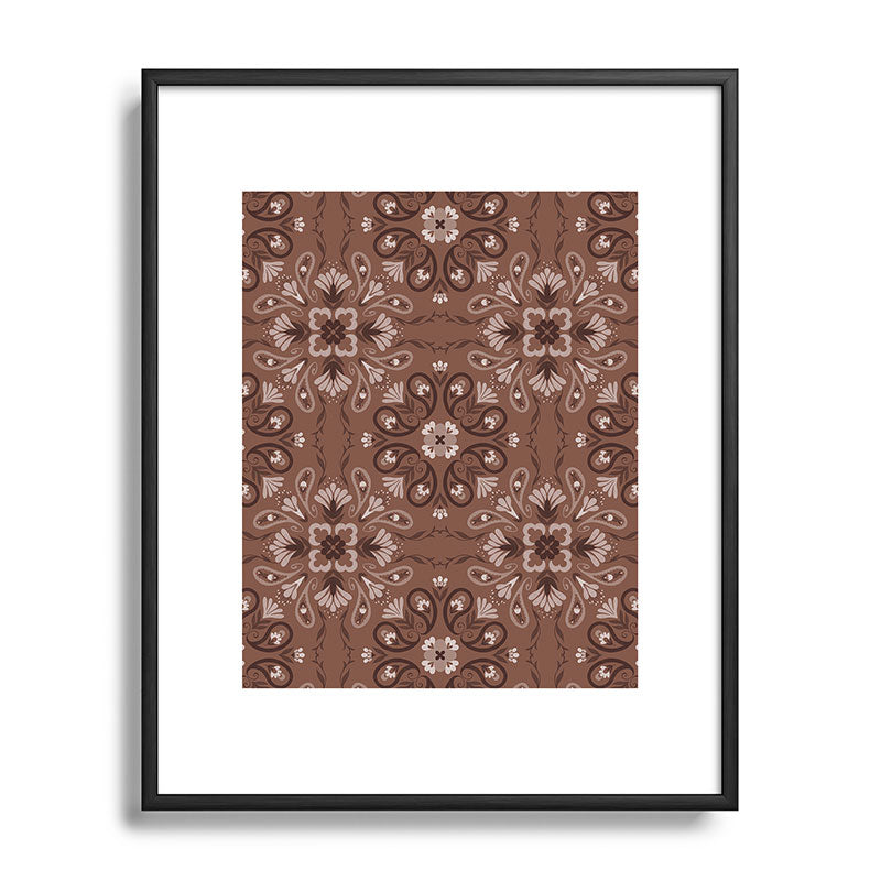 Pimlada Phuapradit Paisley Floral Tiles Brown Metal Framed Art Print