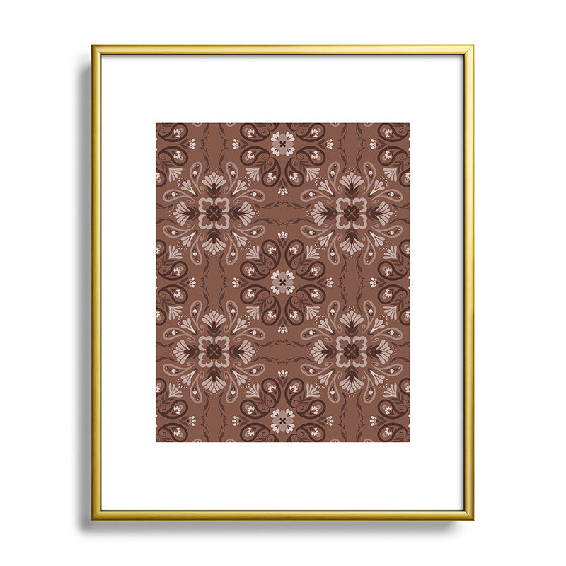 Pimlada Phuapradit Paisley Floral Tiles Brown Metal Framed Art Print