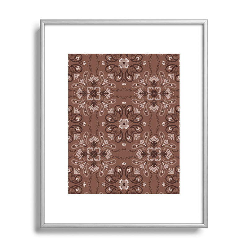 Pimlada Phuapradit Paisley Floral Tiles Brown Metal Framed Art Print