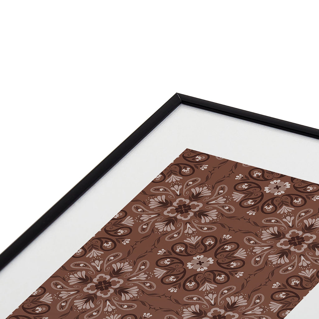 Pimlada Phuapradit Paisley Floral Tiles Brown Metal Framed Art Print