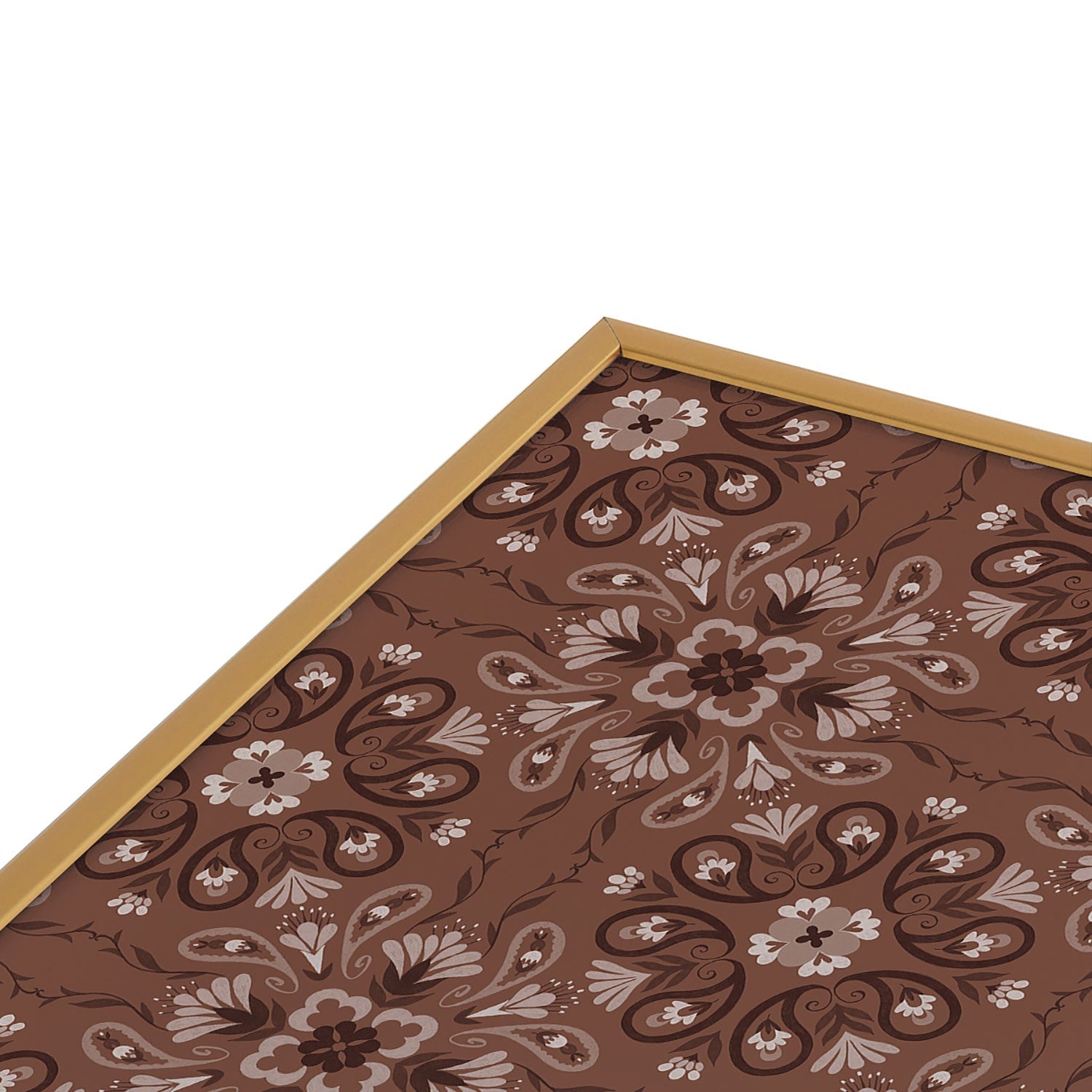 Pimlada Phuapradit Paisley Floral Tiles Brown Square Metal Framed Art Print