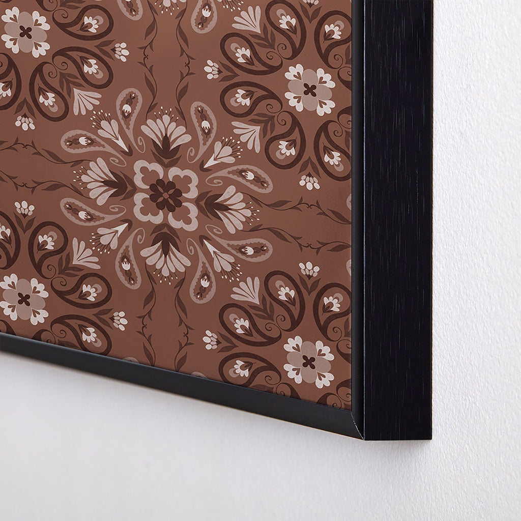 Pimlada Phuapradit Paisley Floral Tiles Brown Square Metal Framed Art Print