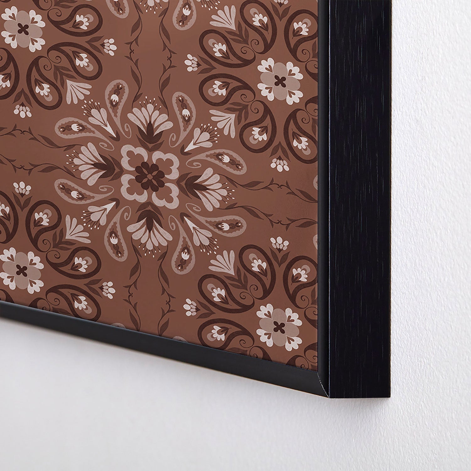 Pimlada Phuapradit Paisley Floral Tiles Brown Square Metal Framed Art Print