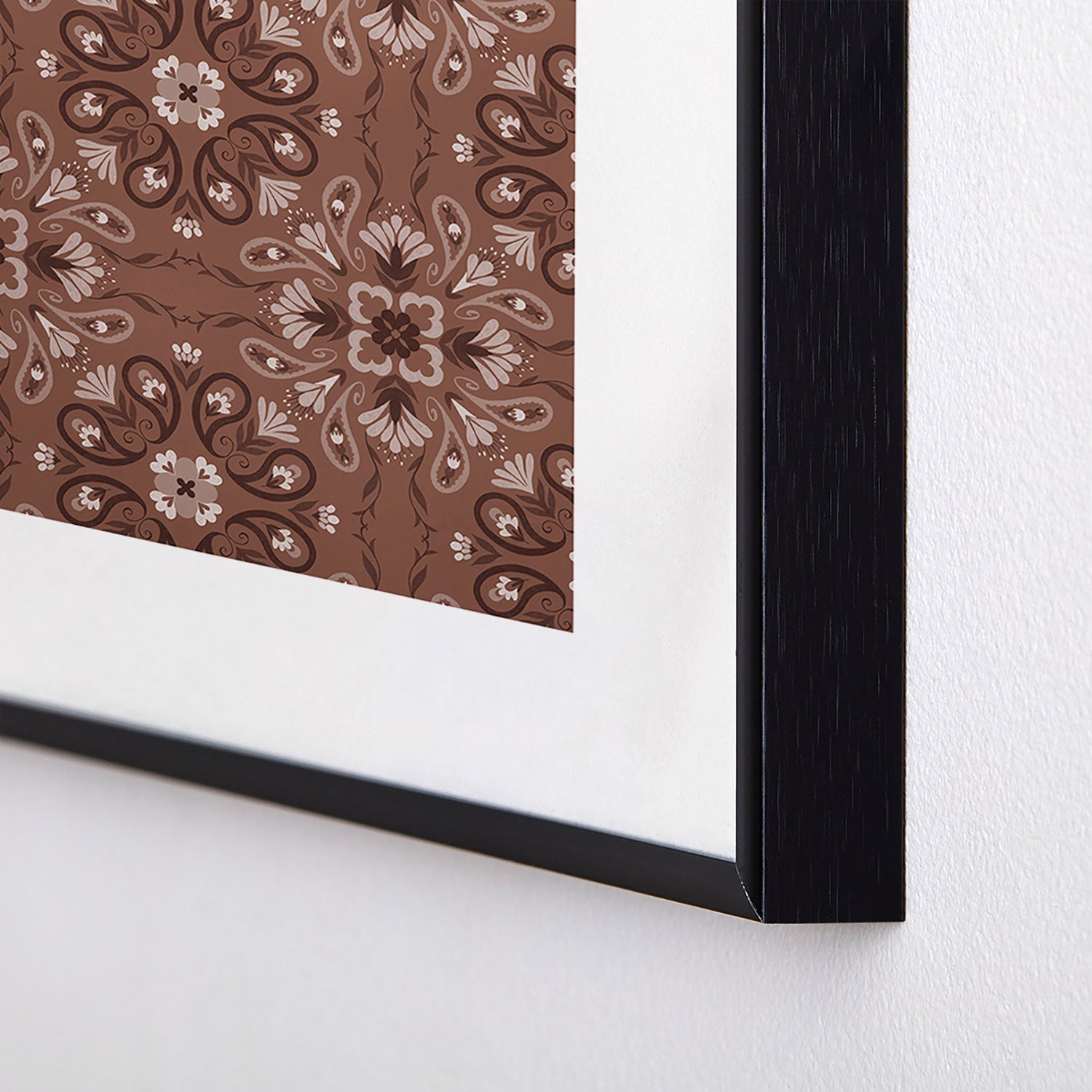 Pimlada Phuapradit Paisley Floral Tiles Brown Metal Framed Art Print