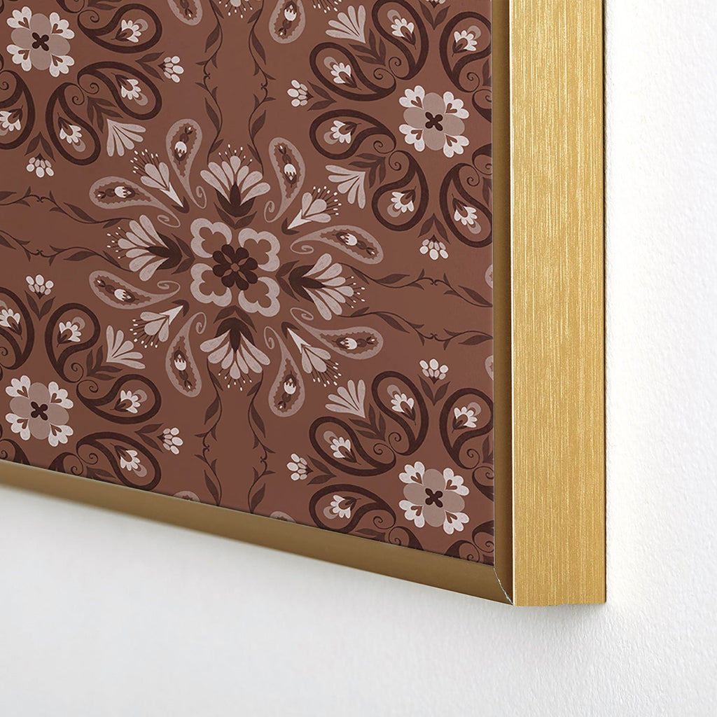 Pimlada Phuapradit Paisley Floral Tiles Brown Square Metal Framed Art Print
