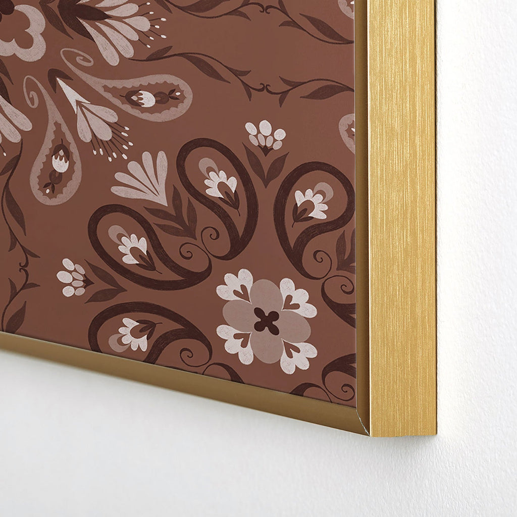 Pimlada Phuapradit Paisley Floral Tiles Brown Square Metal Framed Art Print