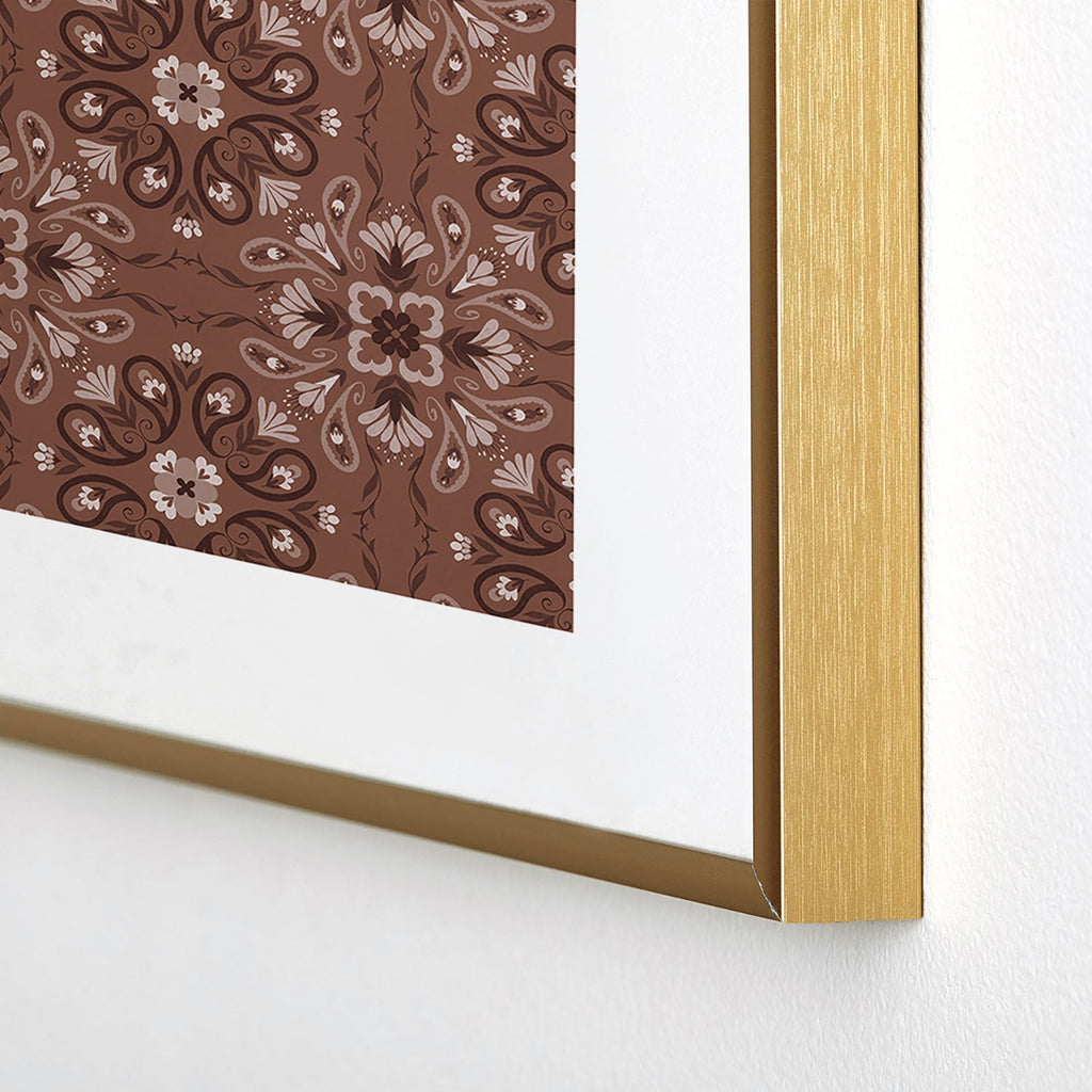 Pimlada Phuapradit Paisley Floral Tiles Brown Metal Framed Art Print
