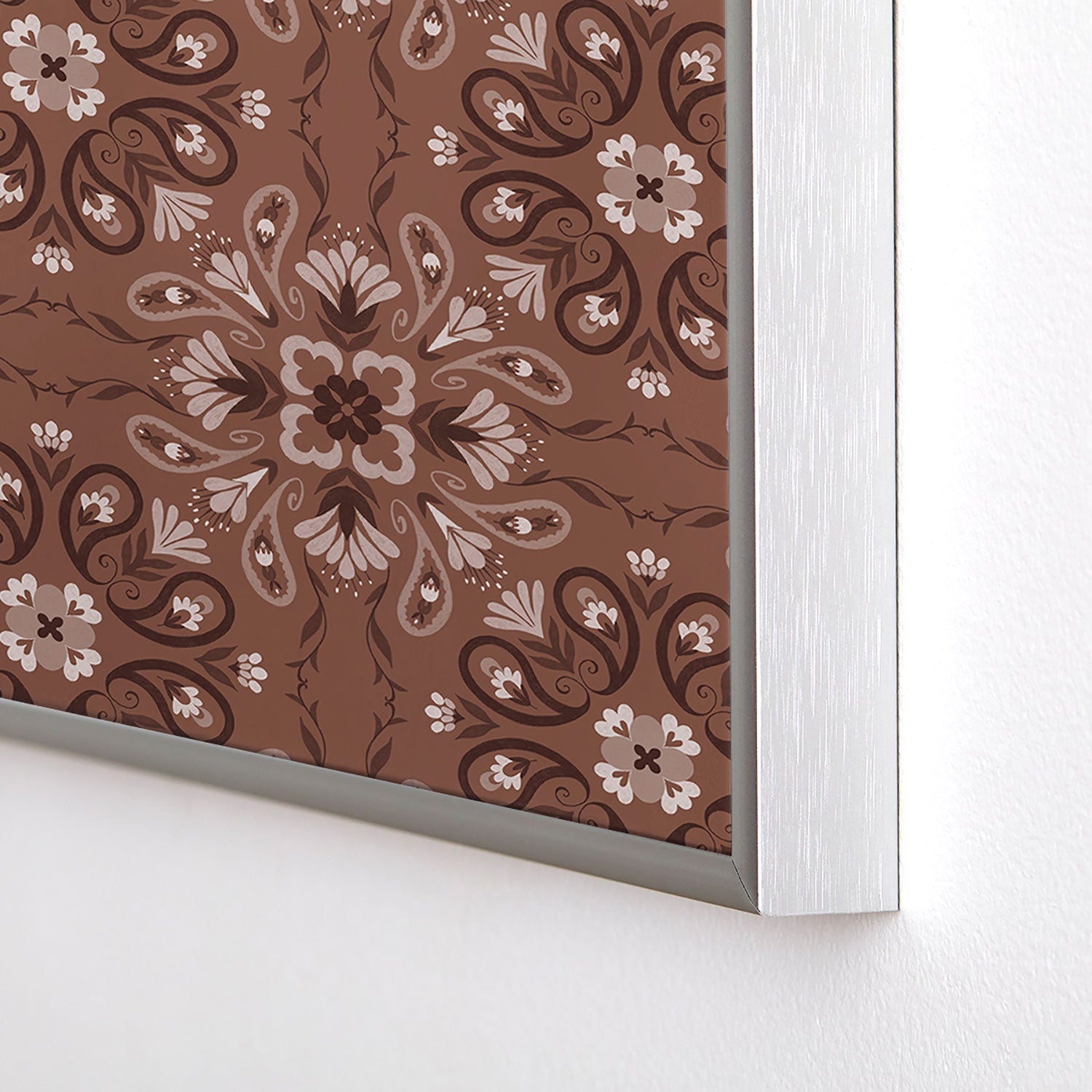 Pimlada Phuapradit Paisley Floral Tiles Brown Square Metal Framed Art Print
