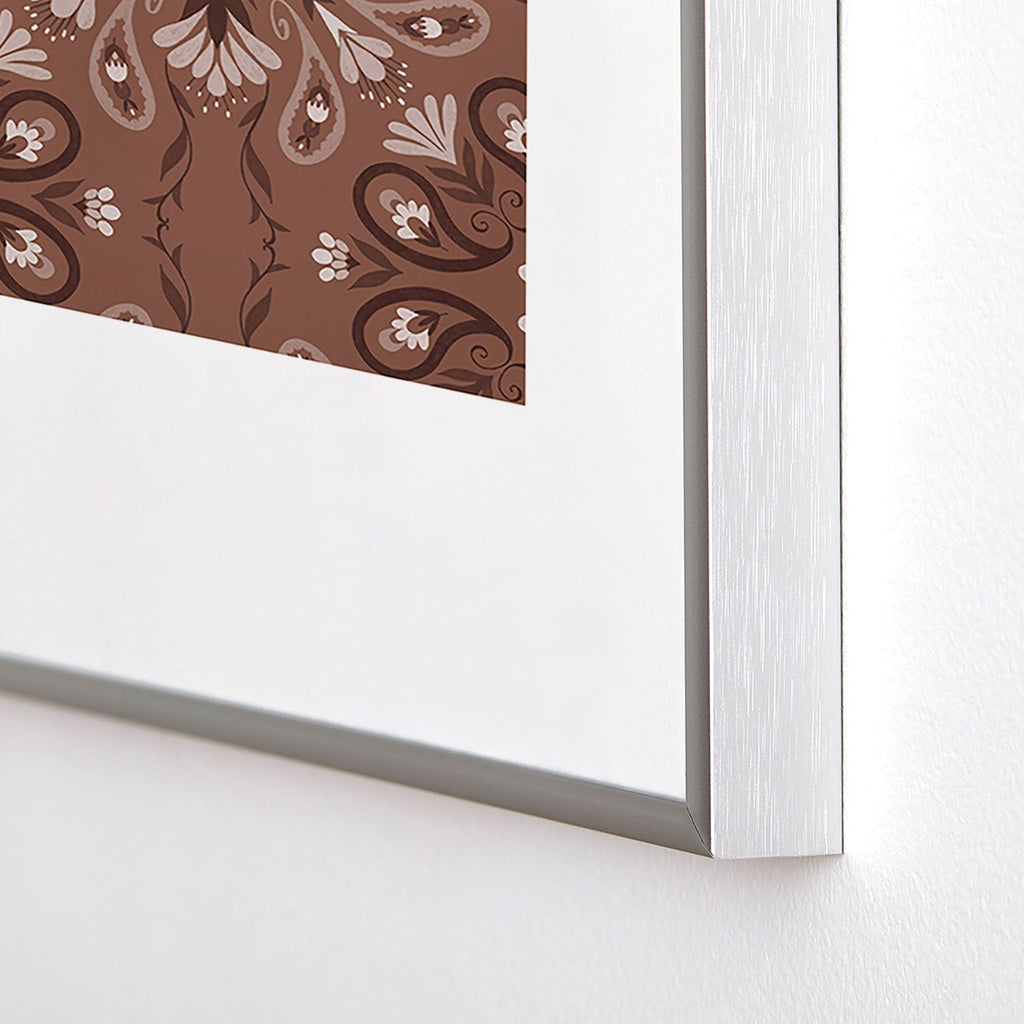 Pimlada Phuapradit Paisley Floral Tiles Brown Metal Framed Art Print