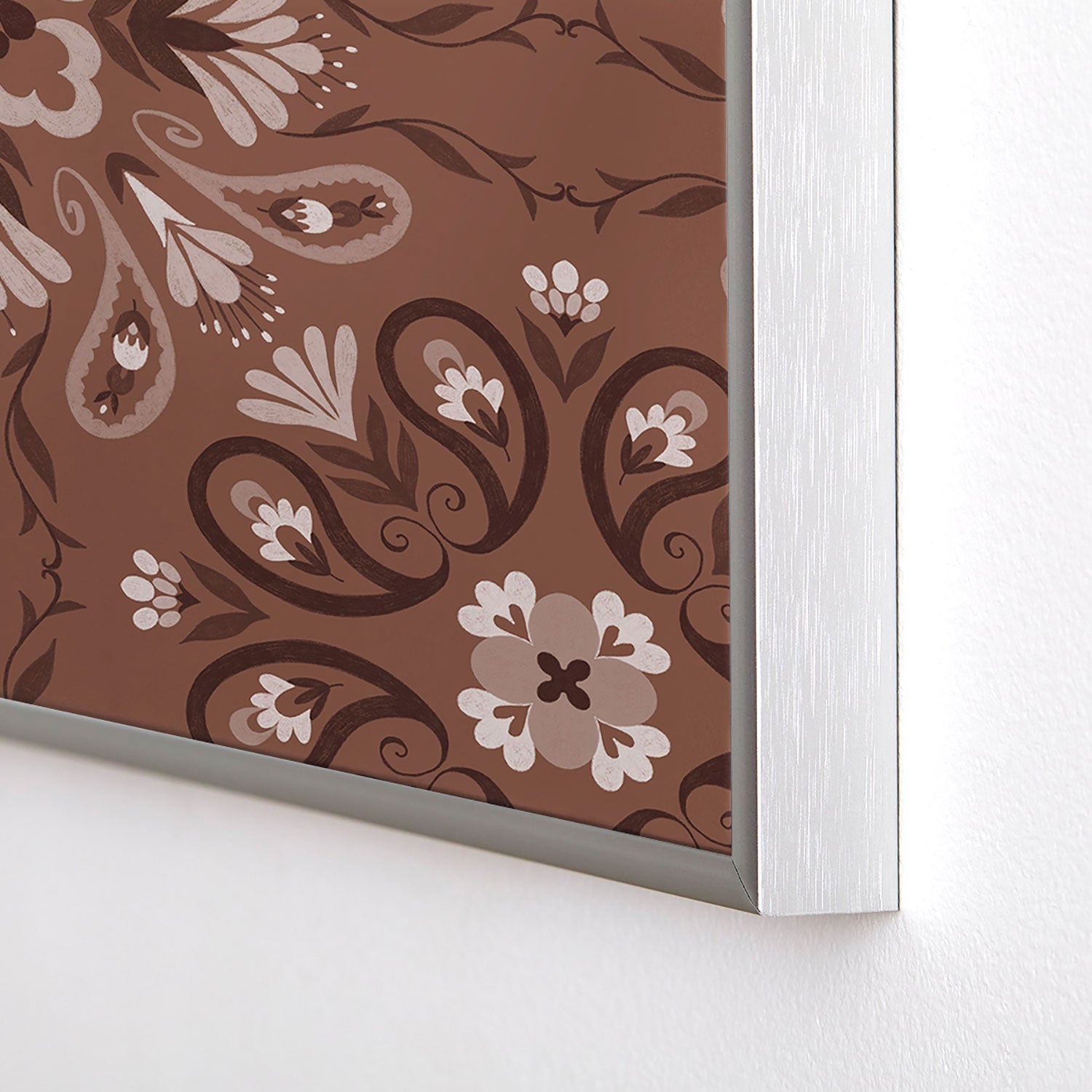 Pimlada Phuapradit Paisley Floral Tiles Brown Square Metal Framed Art Print