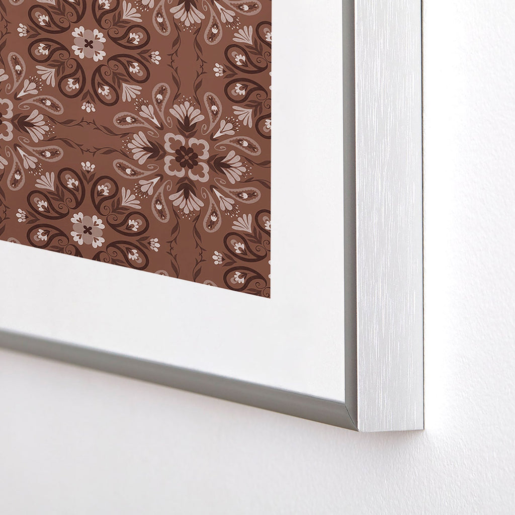 Pimlada Phuapradit Paisley Floral Tiles Brown Metal Framed Art Print