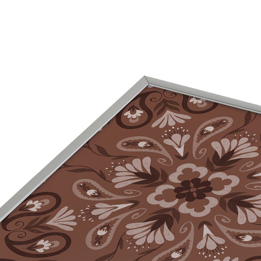 Pimlada Phuapradit Paisley Floral Tiles Brown Square Metal Framed Art Print