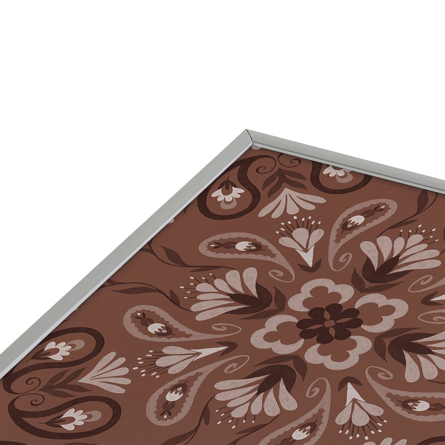 Pimlada Phuapradit Paisley Floral Tiles Brown Square Metal Framed Art Print
