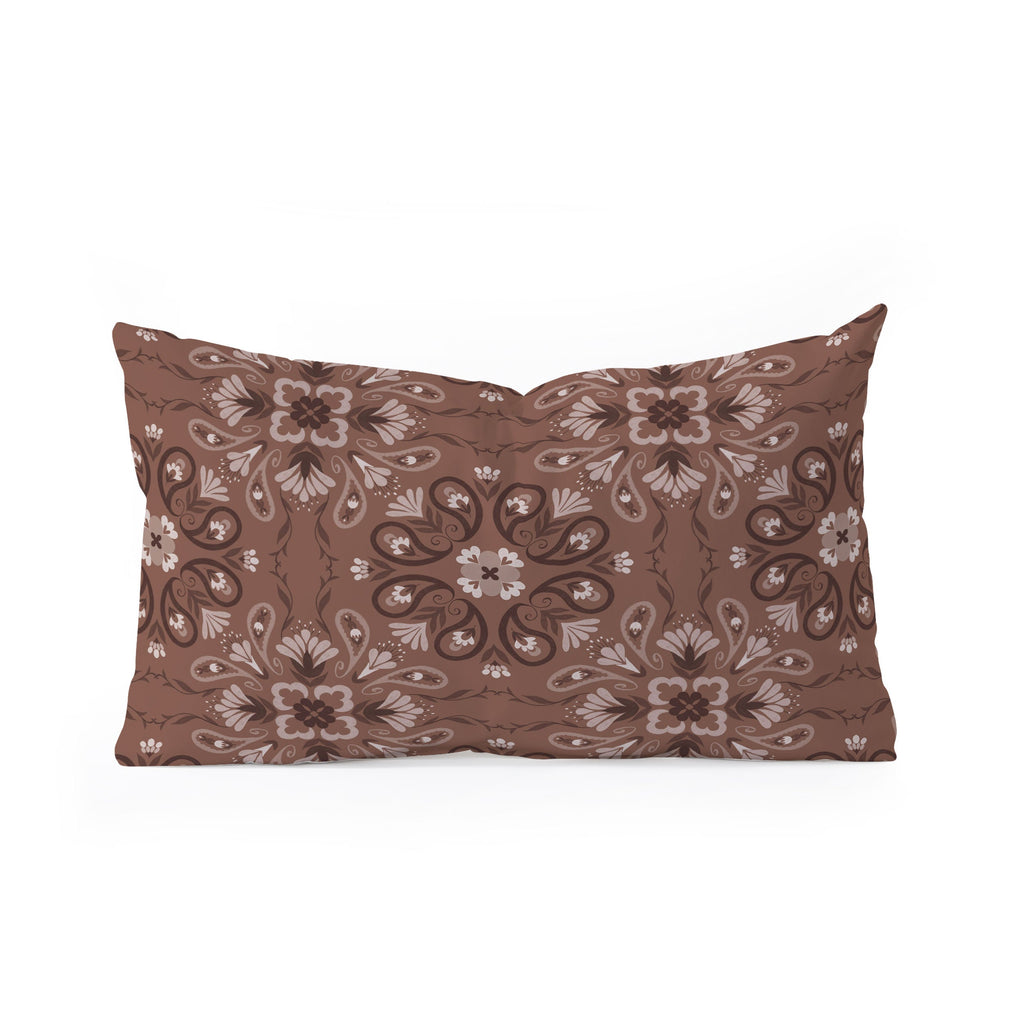 Pimlada Phuapradit Paisley Floral Tiles Brown Oblong Throw Pillow