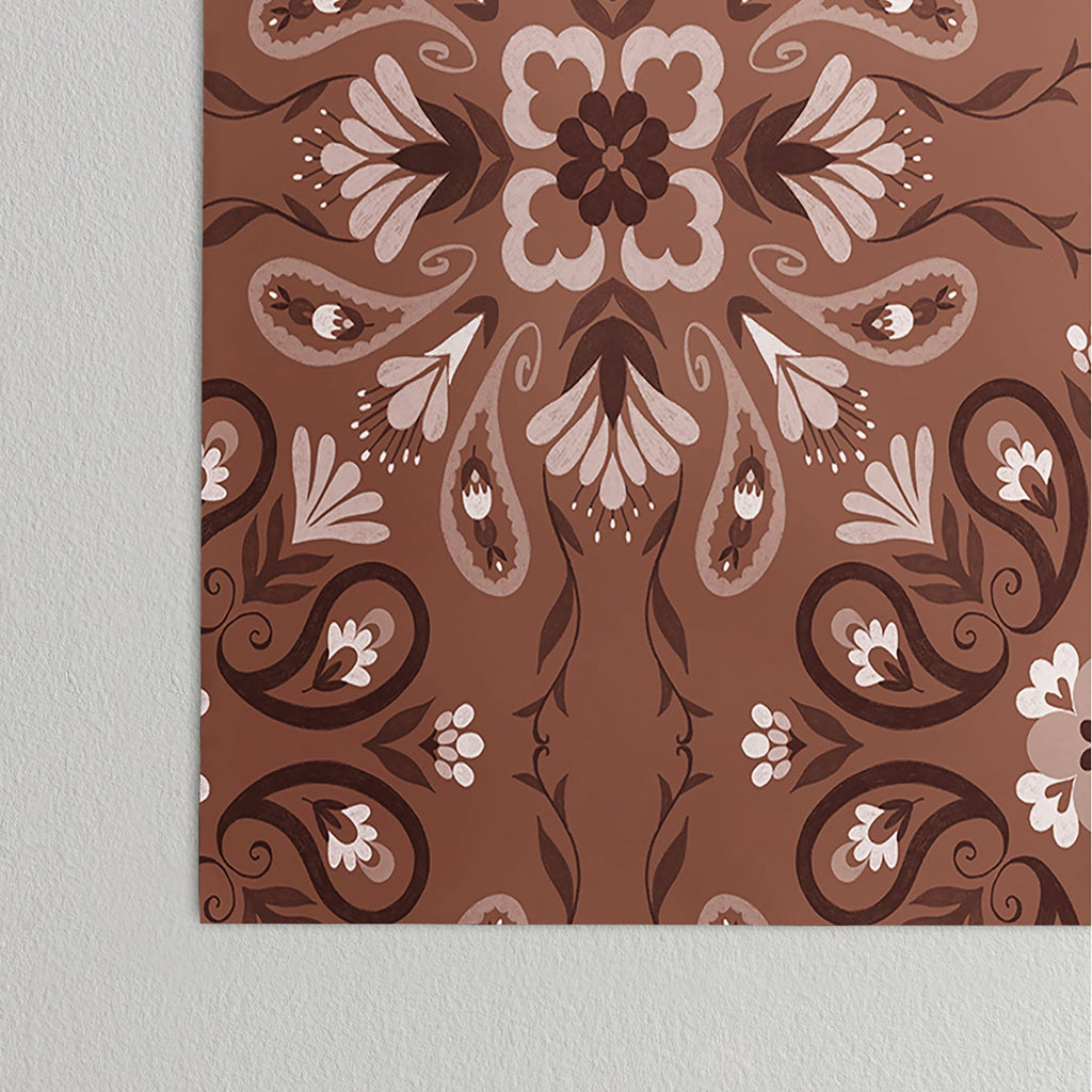 Pimlada Phuapradit Paisley Floral Tiles Brown Poster