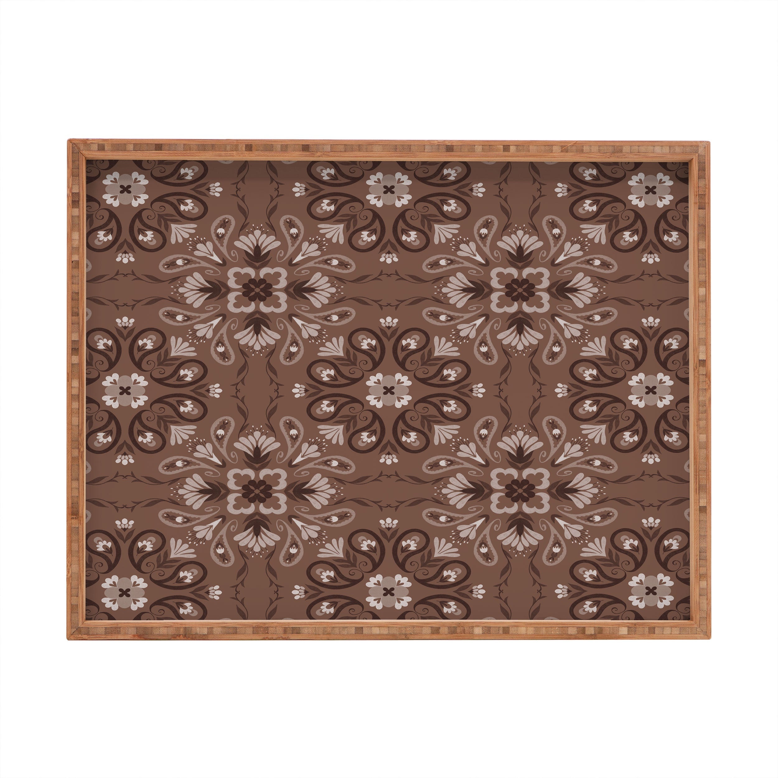 Pimlada Phuapradit Paisley Floral Tiles Brown Rectangular Tray