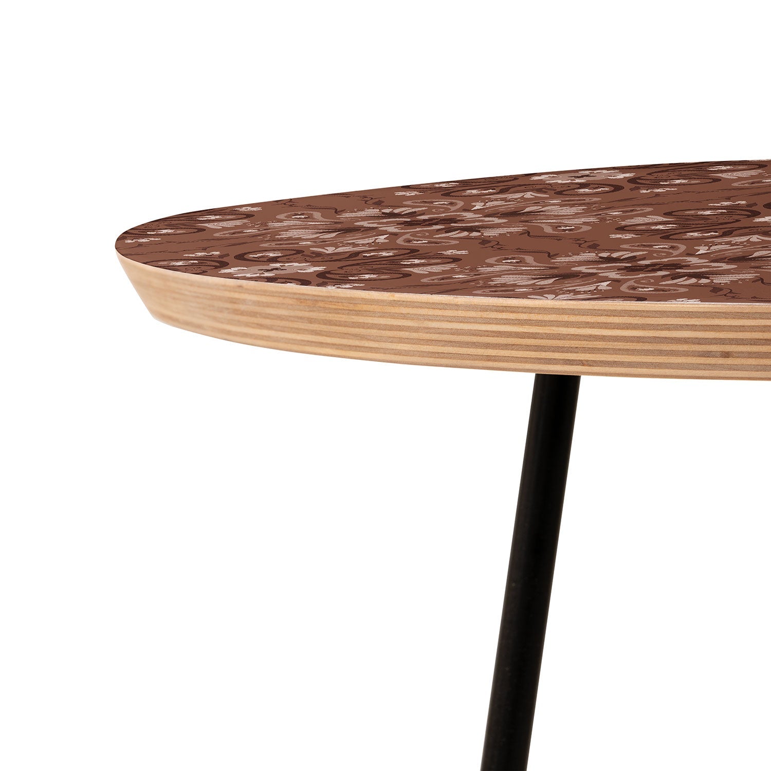 Pimlada Phuapradit Paisley Floral Tiles Brown Round Side Table