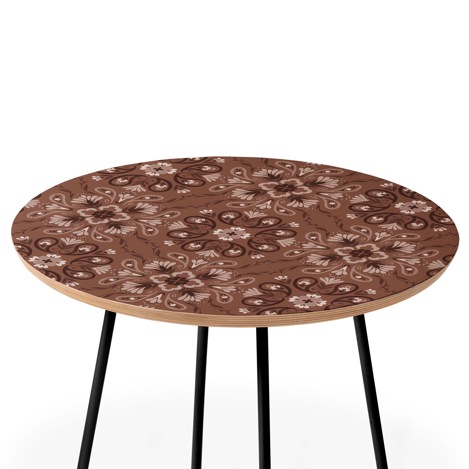 Pimlada Phuapradit Paisley Floral Tiles Brown Round Side Table