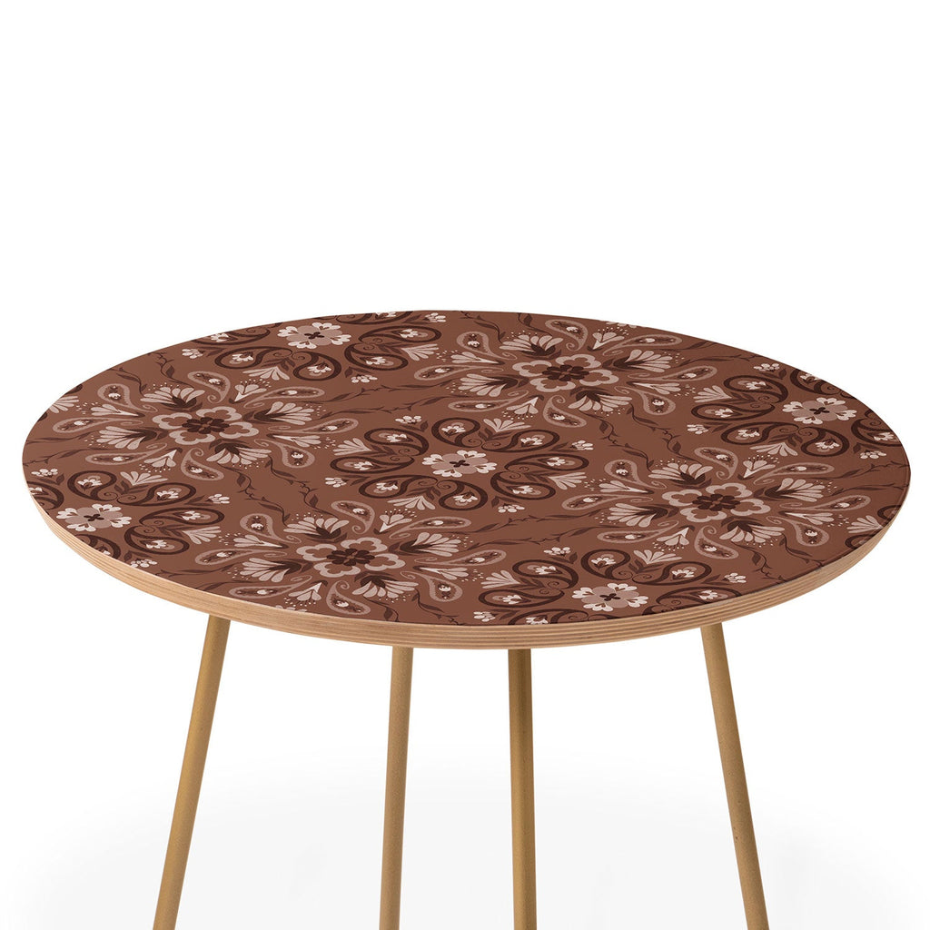 Pimlada Phuapradit Paisley Floral Tiles Brown Round Side Table